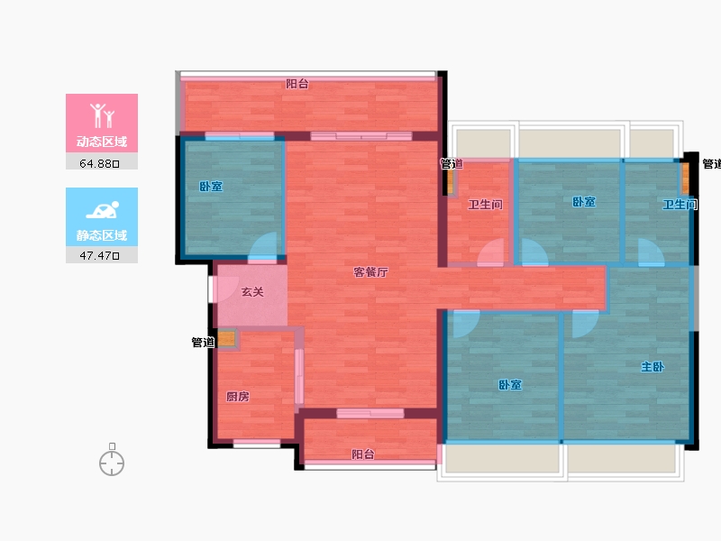 广东省-广州市-广州融创文旅城B4区8栋127m²-101.60-户型库-动静分区