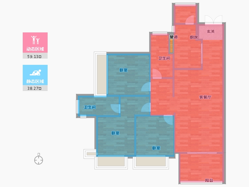 广东省-广州市-金融街花溪小镇21栋111m²-88.80-户型库-动静分区