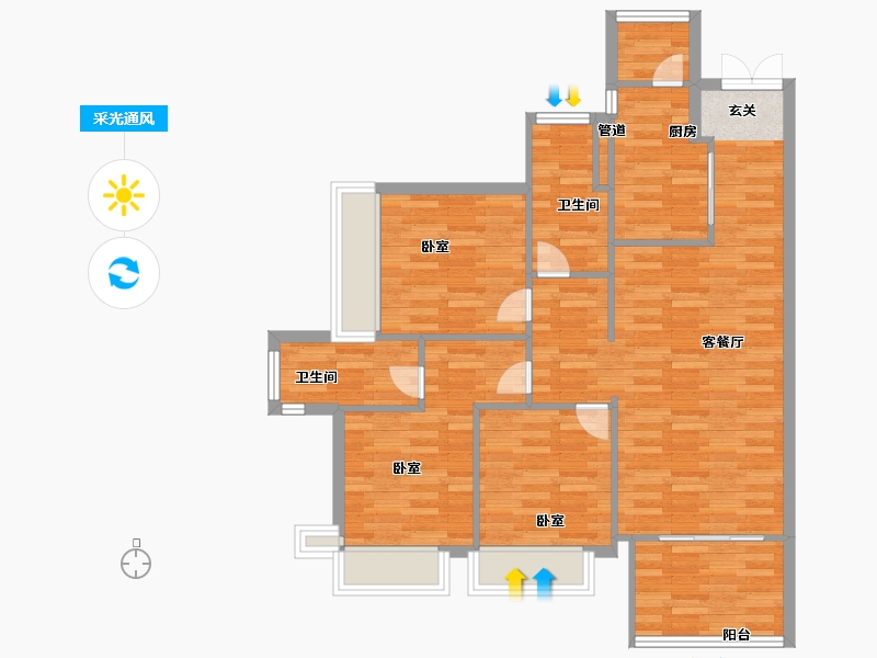 广东省-广州市-金融街花溪小镇21栋111m²-88.80-户型库-采光通风