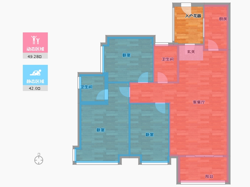 广东省-广州市-广州融创文旅城C1区2栋,C1区4栋110m²-88.00-户型库-动静分区