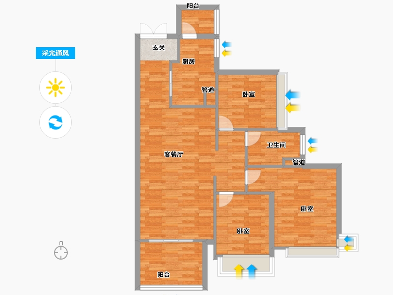 广东省-广州市-金融街花溪小镇21栋103m²-82.40-户型库-采光通风