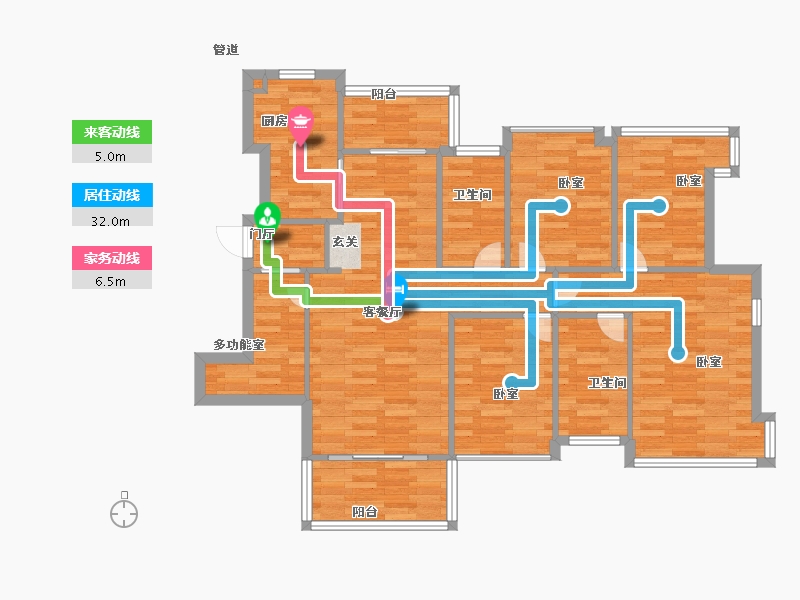 广东省-广州市-金融街花溪小镇130平五房两厅两卫130m²-104.00-户型库-动静线