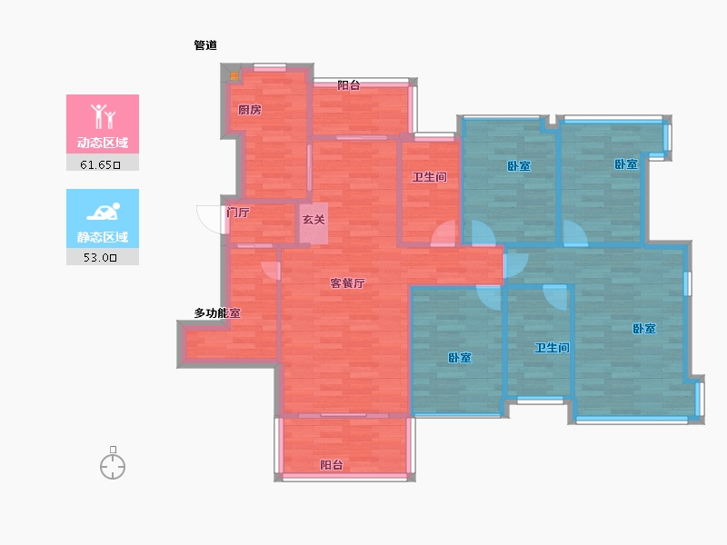 广东省-广州市-金融街花溪小镇130平五房两厅两卫130m²-104.00-户型库-动静分区