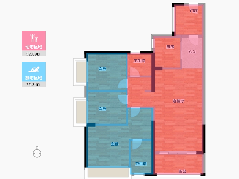 广东省-广州市-东方文德森岛湖3栋98m²-78.40-户型库-动静分区