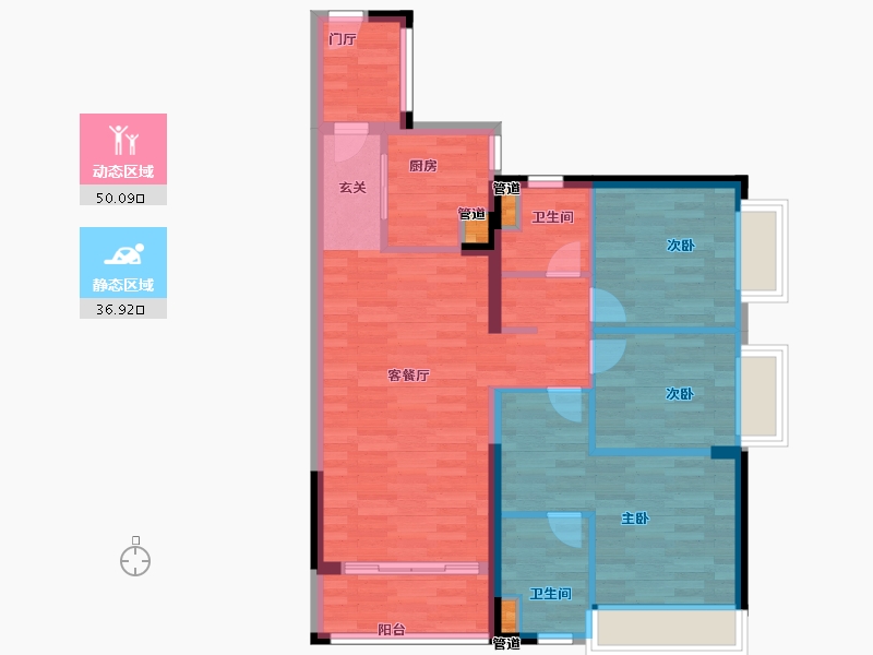 广东省-广州市-东方文德森岛湖3栋98m²-78.40-户型库-动静分区