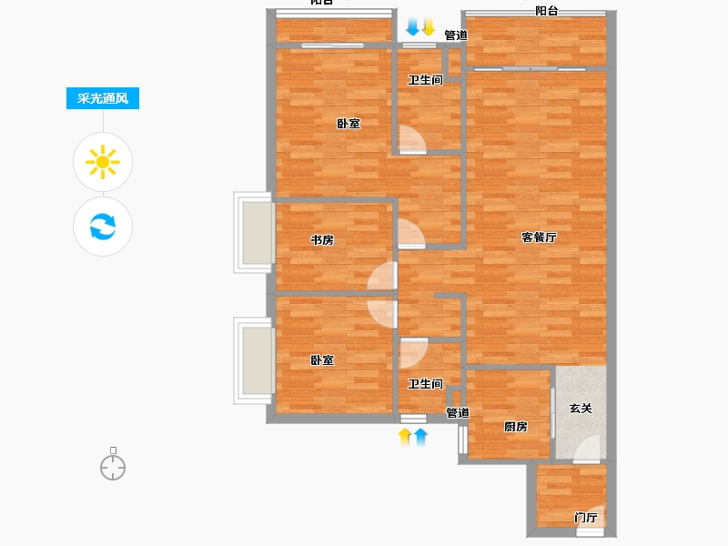 广东省-广州市-东方文德森岛湖5栋108m²-86.40-户型库-采光通风