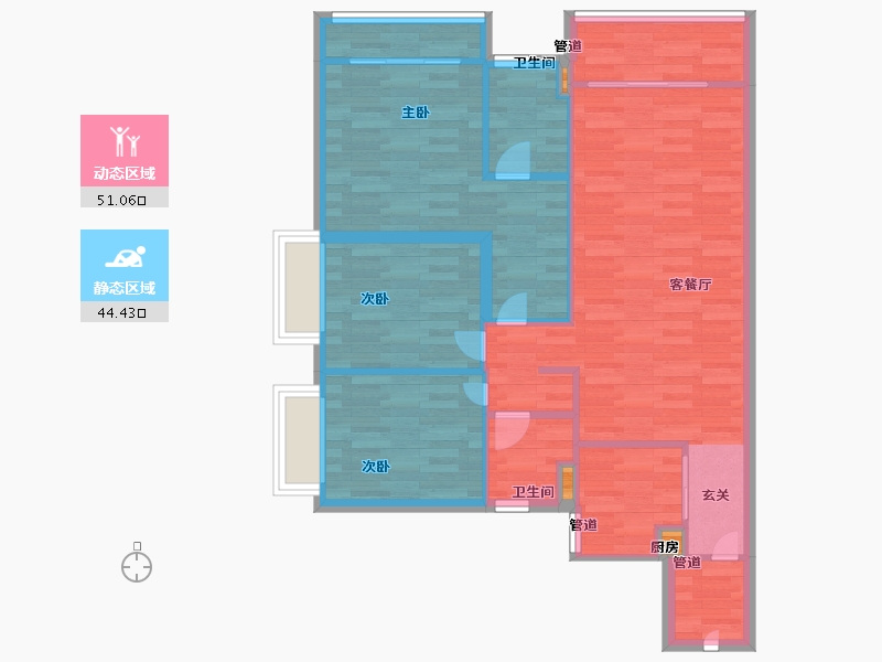 广东省-广州市-东方文德森岛湖3栋108m²-86.40-户型库-动静分区