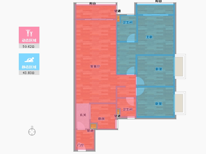 广东省-广州市-东方文德森岛湖3栋108m²-86.40-户型库-动静分区