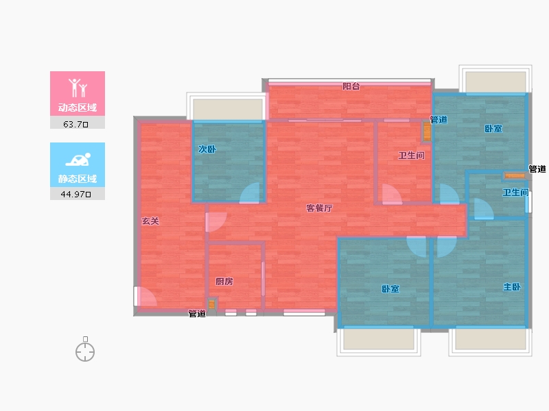 广东省-广州市-东方文德森岛湖3栋124m²-99.20-户型库-动静分区