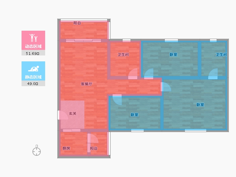 广东省-广州市-雅宝新城A1栋111m²-88.80-户型库-动静分区