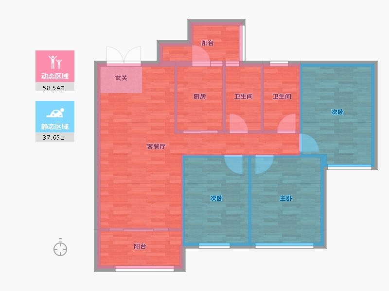 广东省-广州市-元邦山清水秀6区F7栋,6区F9栋105m²-87.29-户型库-动静分区