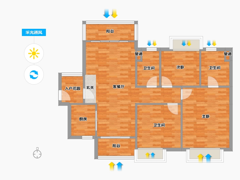 广东省-广州市-路劲天隽峰A8栋111m²-89.24-户型库-采光通风