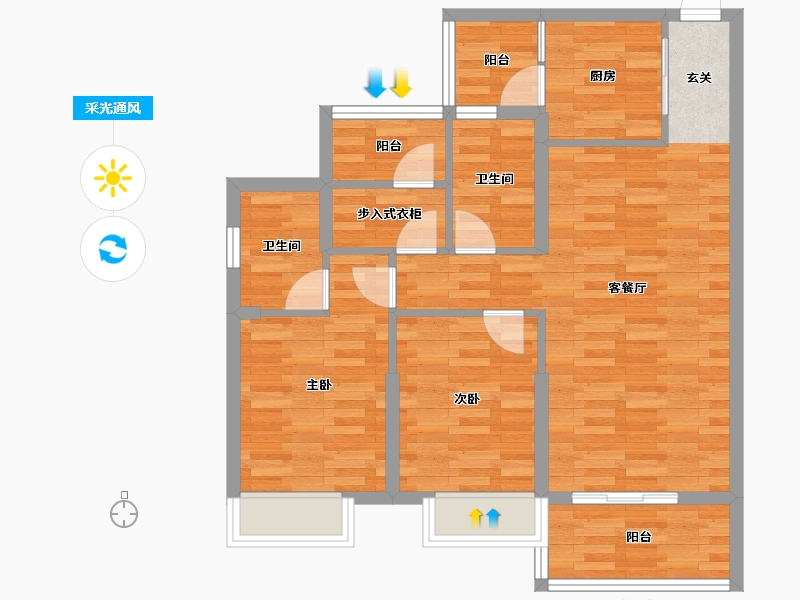 广东省-广州市-自由人花园五六期108m²-78.39-户型库-采光通风