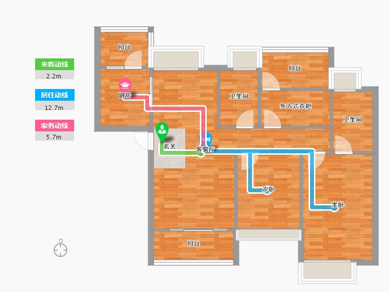 广东省-广州市-自由人花园五六期1号楼115m²-85.33-户型库-动静线