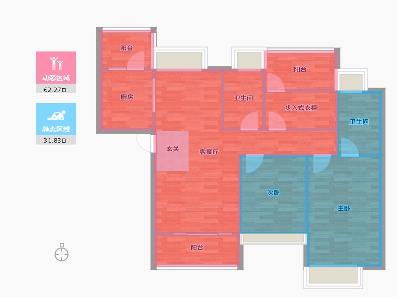 广东省-广州市-自由人花园五六期1号楼115m²-85.33-户型库-动静分区