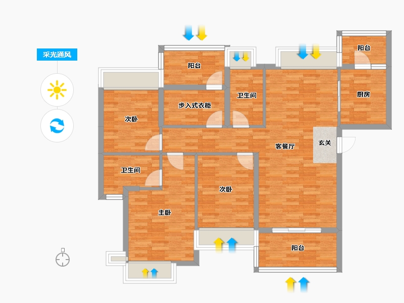 广东省-广州市-自由人花园五六期7号楼138m²-100.73-户型库-采光通风