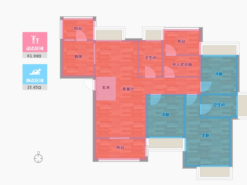 广东省-广州市-自由人花园五六期1号楼121m²-88.04-户型库-动静分区