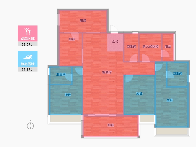 广东省-广州市-自由人花园五六期25号楼173m²-135.65-户型库-动静分区