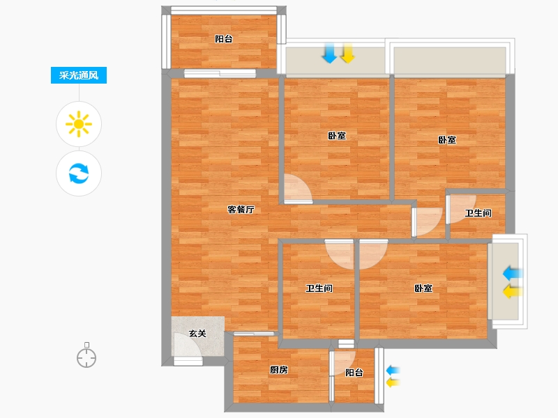 广东省-广州市-碧桂园泊岸2栋90m²-73.14-户型库-采光通风