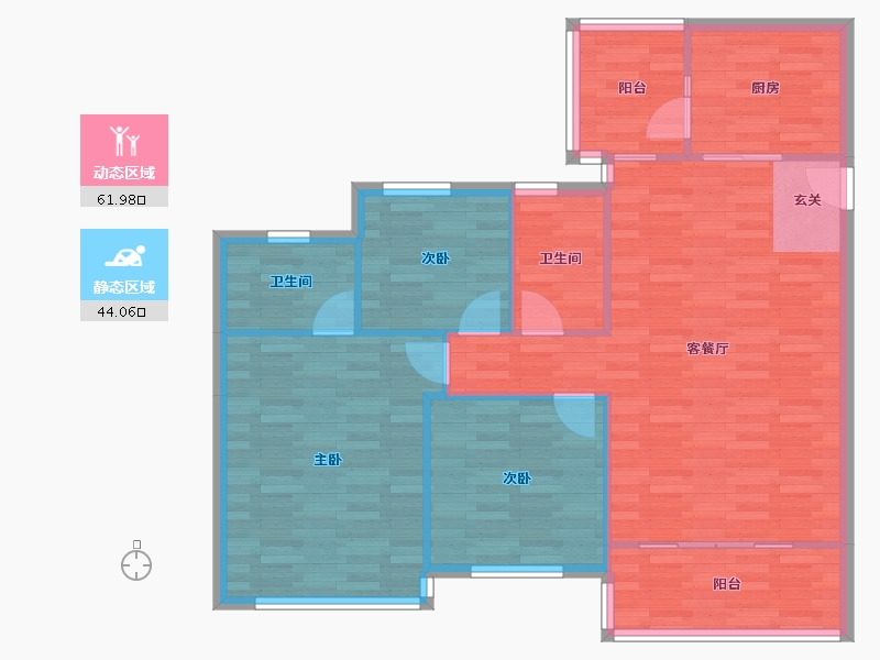 广东省-广州市-祈福黄金海岸22栋,23栋123m²-97.26-户型库-动静分区