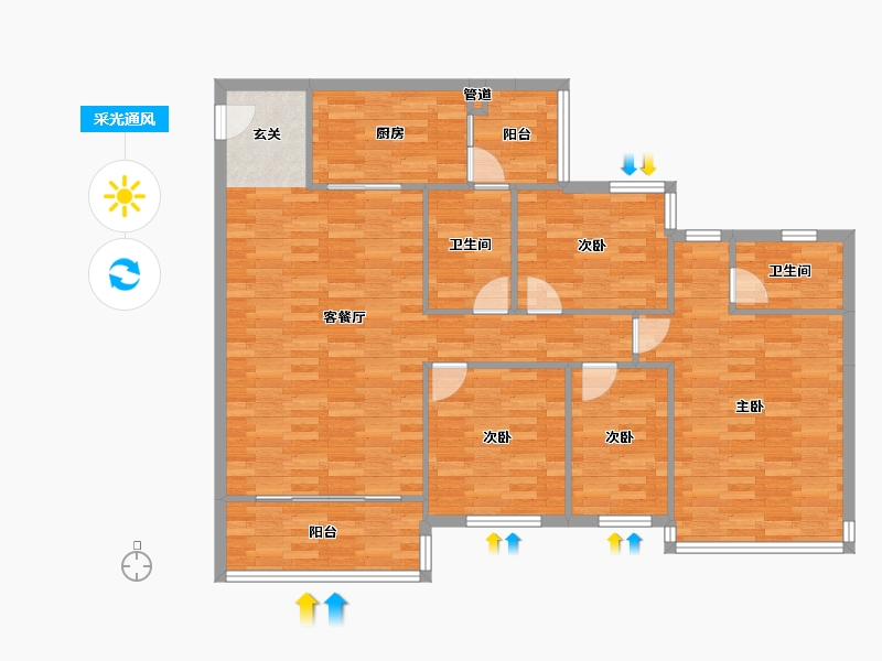 广东省-广州市-祈福黄金海岸22栋,23栋151m²-116.73-户型库-采光通风