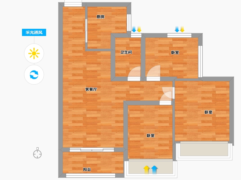 广东省-广州市-中海联睿7栋79m²-63.00-户型库-采光通风