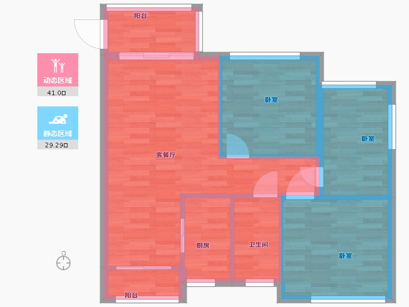 广东省-广州市-中海联睿7栋04户型79m²-63.20-户型库-动静分区