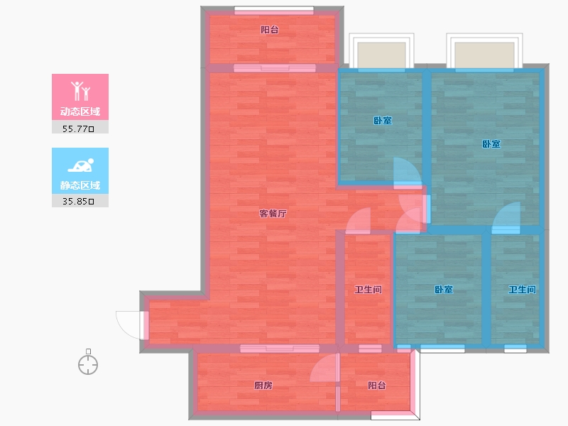 广东省-广州市-富雅都市华庭32栋05户型101m²-81.22-户型库-动静分区