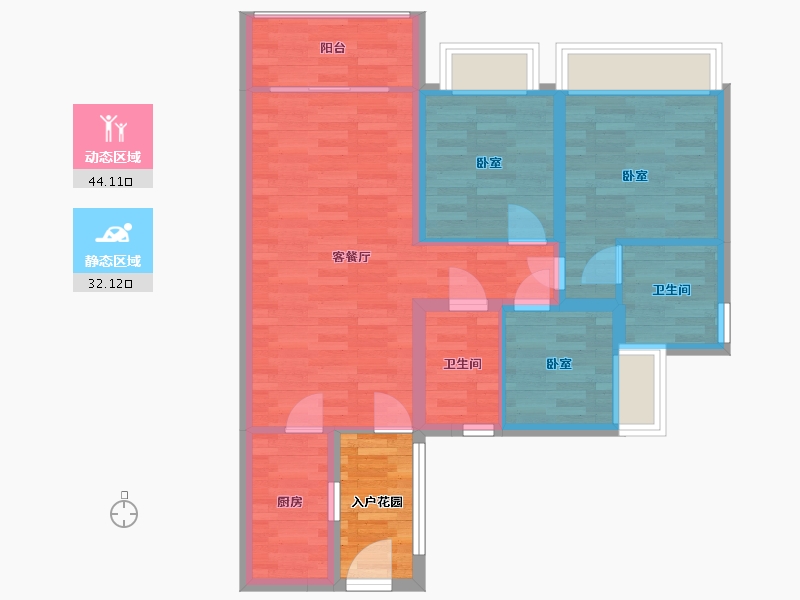 广东省-广州市-碧桂园云顶16号楼,2号楼,1号楼90m²-72.30-户型库-动静分区