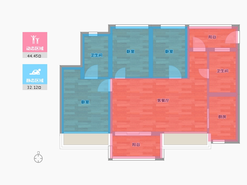 广东省-广州市-万科金色里程1栋,2栋,3栋,4栋,5栋,6栋83m²-67.26-户型库-动静分区