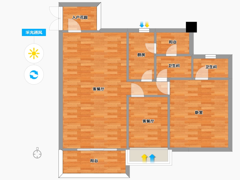 广东省-广州市-东方名都26栋91m²-73.33-户型库-采光通风