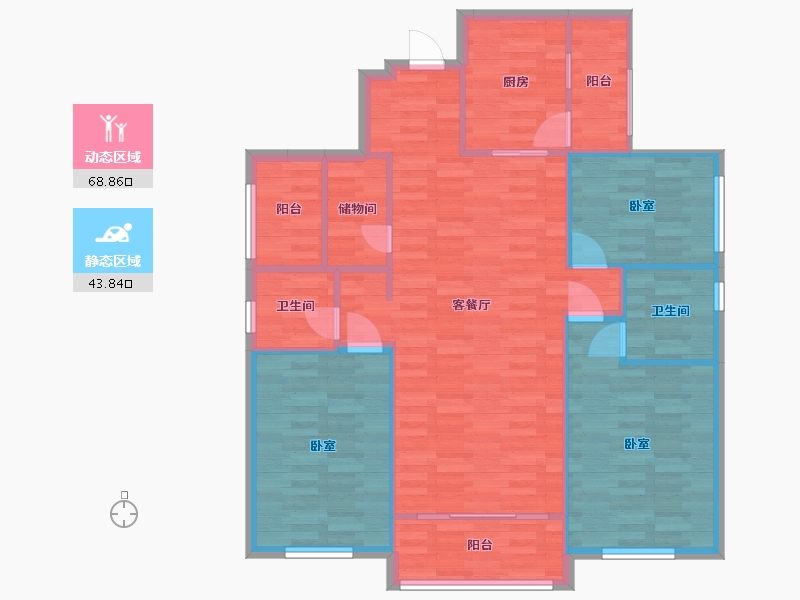 广东省-广州市-碧桂园云顶5号楼128m²-103.14-户型库-动静分区