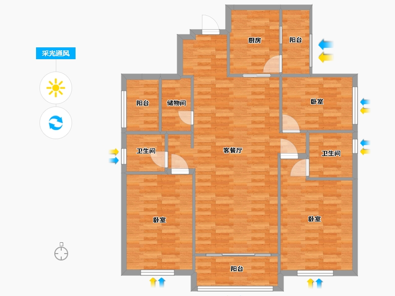 广东省-广州市-碧桂园云顶5号楼128m²-103.14-户型库-采光通风