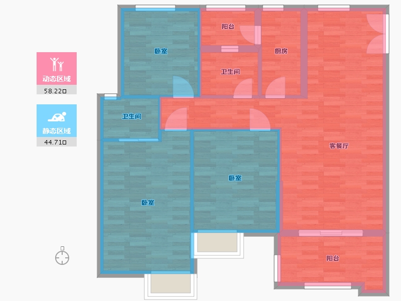 广东省-广州市-东方名都21栋,23栋,25栋116m²-93.17-户型库-动静分区