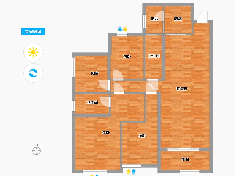 广东省-广州市-公园里（春晓花园）5栋,7栋126m²-100.56-户型库-采光通风