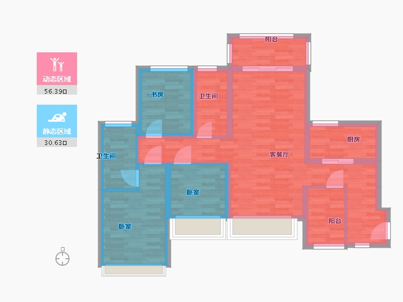 广东省-广州市-中海联睿6栋09户型95m²-76.00-户型库-动静分区