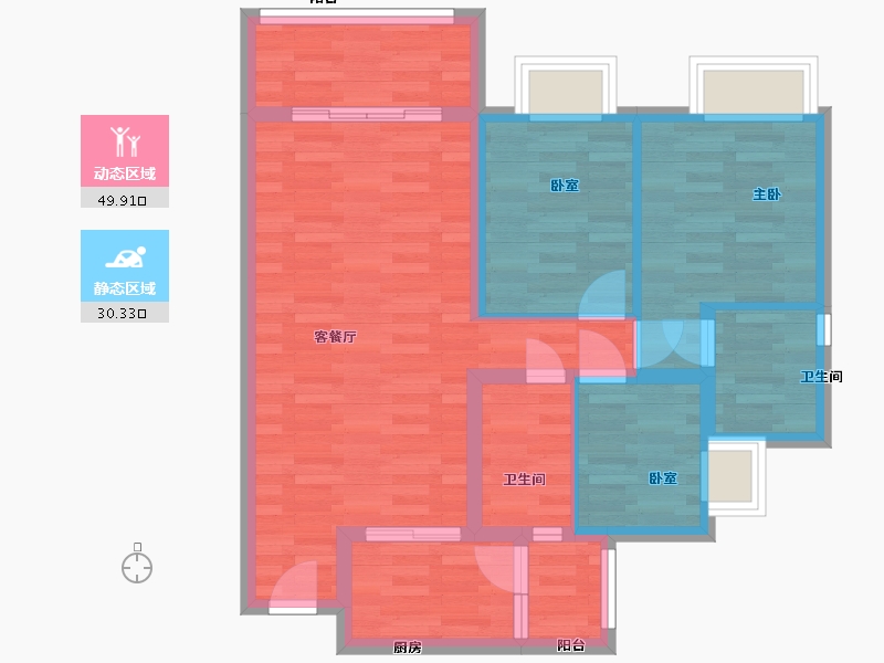 广东省-广州市-顺欣花园34栋89m²-70.95-户型库-动静分区