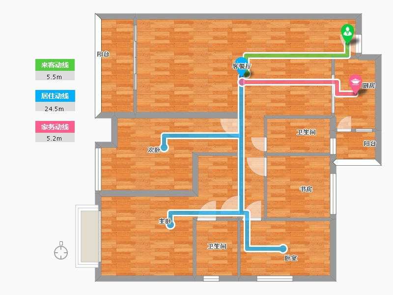 广东省-广州市-顺欣花园35栋04户型134m²-107.30-户型库-动静线