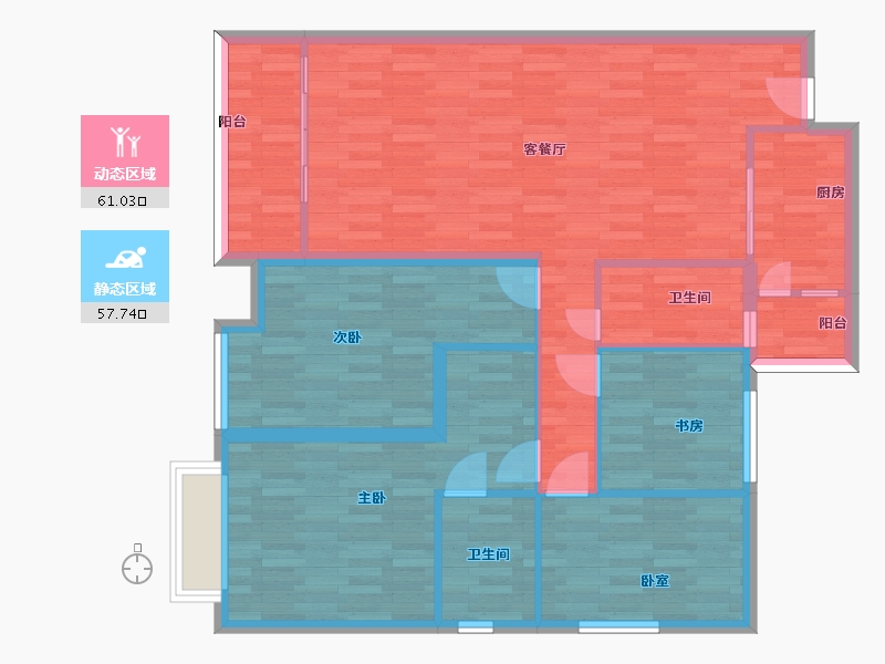 广东省-广州市-顺欣花园35栋04户型134m²-107.30-户型库-动静分区