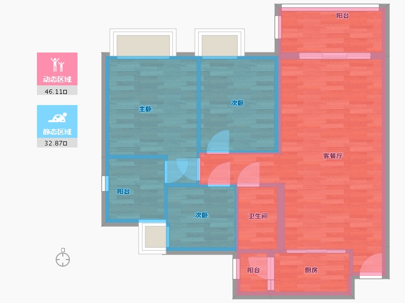 广东省-广州市-顺欣花园34栋88m²-70.84-户型库-动静分区