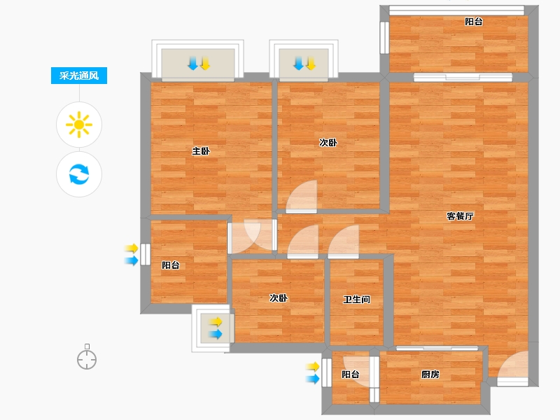 广东省-广州市-顺欣花园34栋88m²-70.84-户型库-采光通风