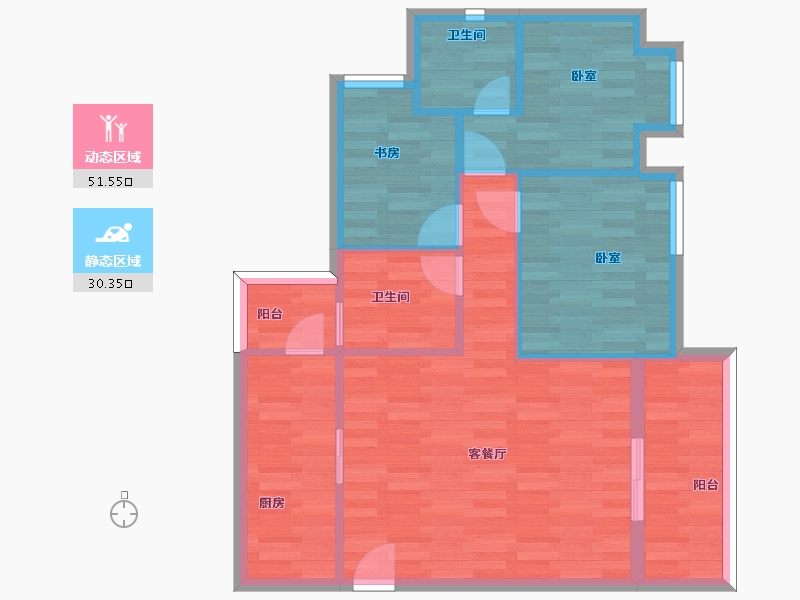 广东省-广州市-顺欣花园35栋01户型92m²-73.66-户型库-动静分区