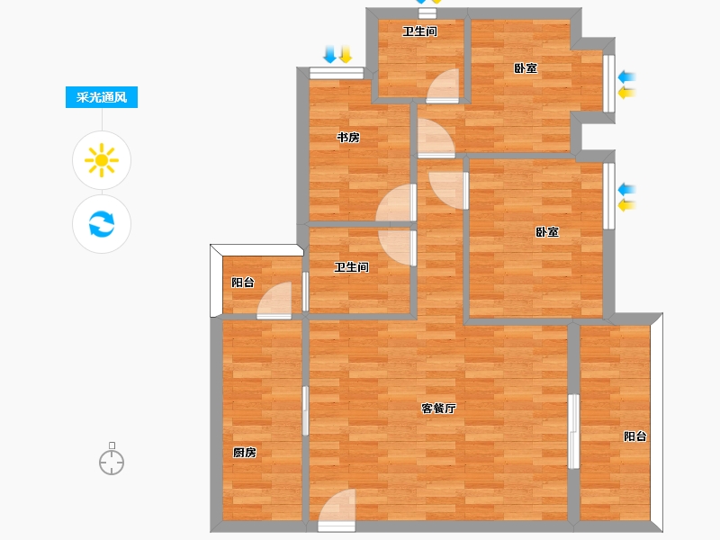 广东省-广州市-顺欣花园35栋01户型92m²-73.66-户型库-采光通风