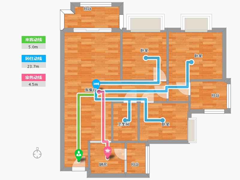 广东省-广州市-中森茗苑9幢02户型87m²-69.73-户型库-动静线