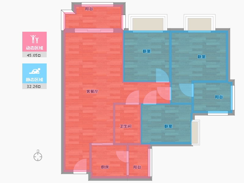 广东省-广州市-中森茗苑9幢02户型87m²-69.73-户型库-动静分区