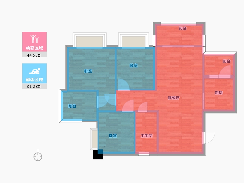 广东省-广州市-中森茗苑9幢06户型85m²-68.05-户型库-动静分区