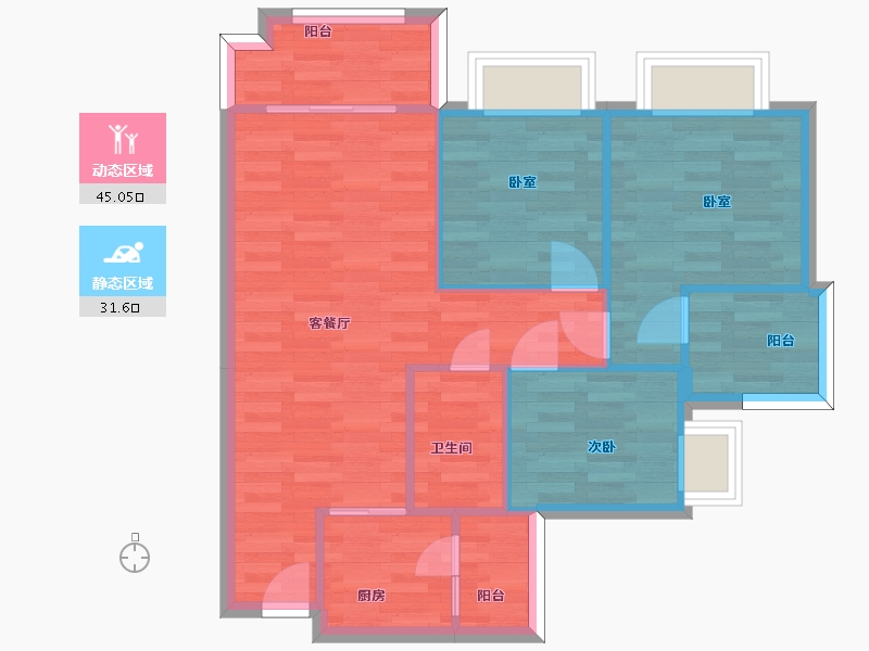 广东省-广州市-中森茗苑9幢02户型87m²-69.05-户型库-动静分区