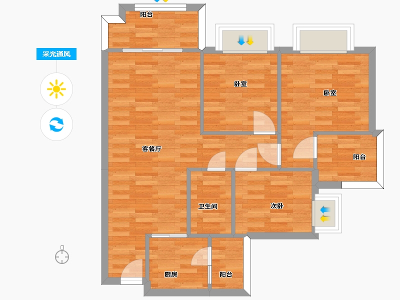 广东省-广州市-中森茗苑9幢02户型87m²-69.05-户型库-采光通风