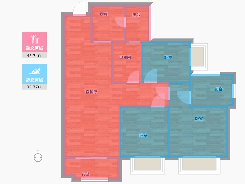 广东省-广州市-中森茗苑9幢04户型86m²-68.50-户型库-动静分区