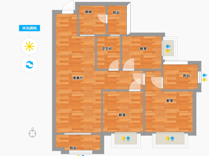 广东省-广州市-中森茗苑9幢04户型86m²-68.50-户型库-采光通风